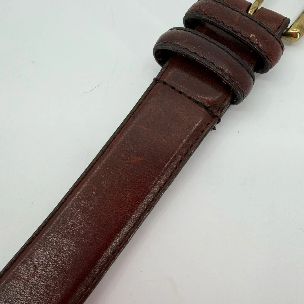 Full Grain Leather Belt Mens 38 Brown Brass Buckle Casual Classic Minimalist
